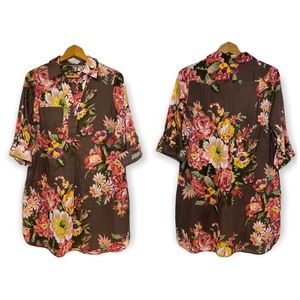 Soft Surroundings Brown Flora Tunic Floral Top SZ M